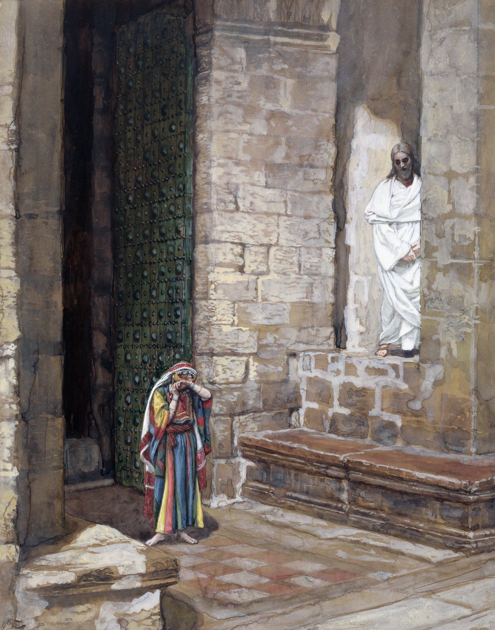 I Jezus został sam, a pośrodku była kobieta, ilustracja do Życia Chrystusa, ok. 1886-94 (toaleta i gwasz na tekturze) autorstwa James Jacques Joseph Tissot