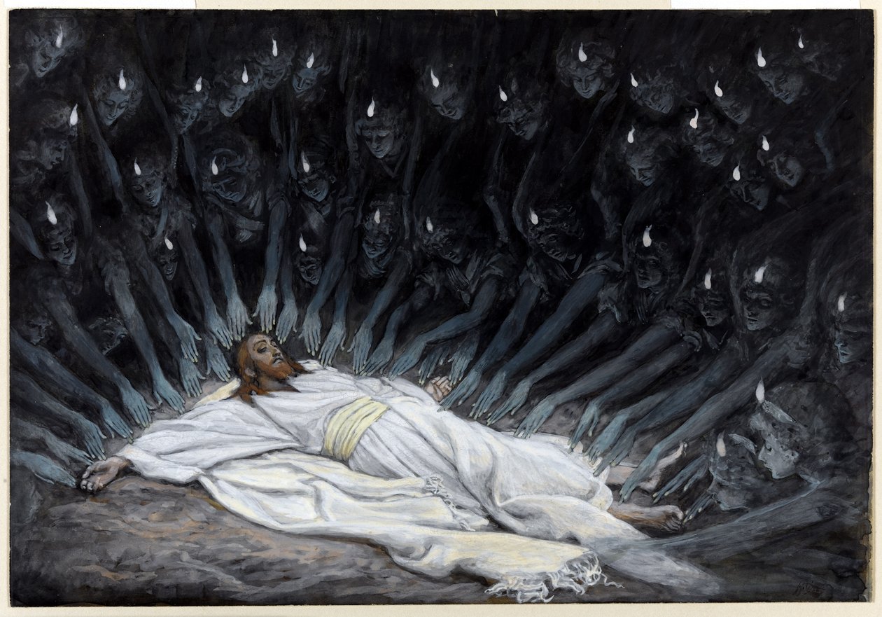 Aniołowie przybyli i służyli Mu, ilustracja do Życia Chrystusa, ok. 1886-94 (toaleta i gwasz na tekturze) autorstwa James Jacques Joseph Tissot