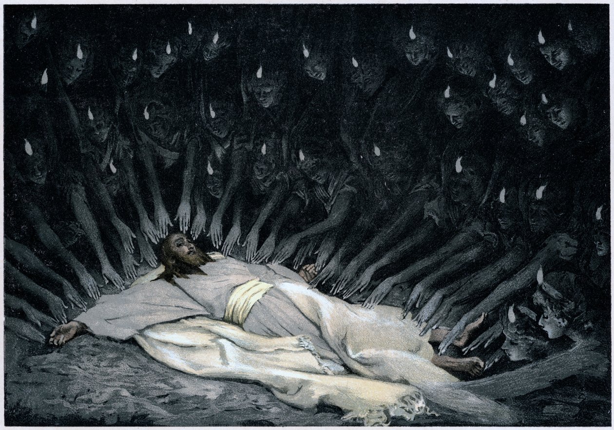 Aniołowie usługujący Jezusowi po tym, jak Diabeł go opuścił, 1897 autorstwa James Jacques Joseph Tissot