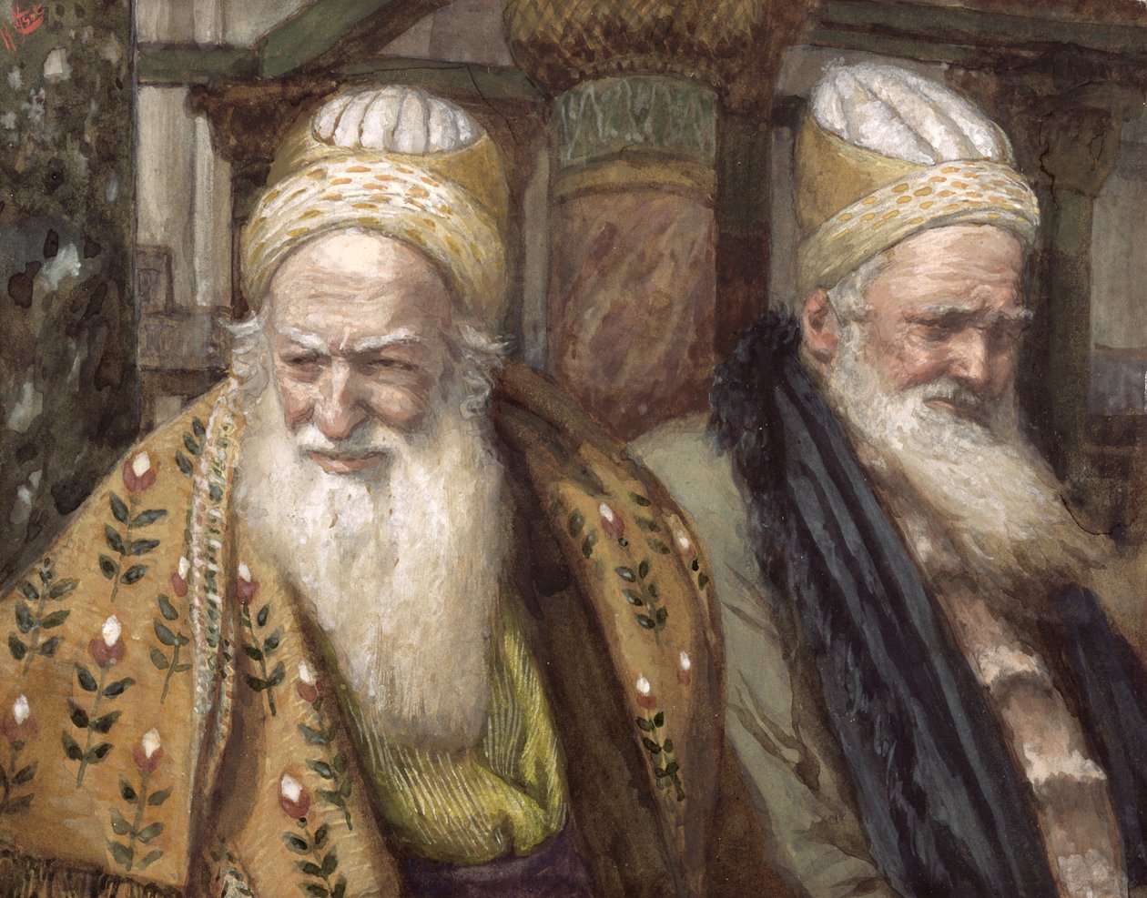 Annasz i Kajfasz, ilustracja do Życia Chrystusa, ok. 1886-94 (toaleta i gwasz na tekturze) autorstwa James Jacques Joseph Tissot