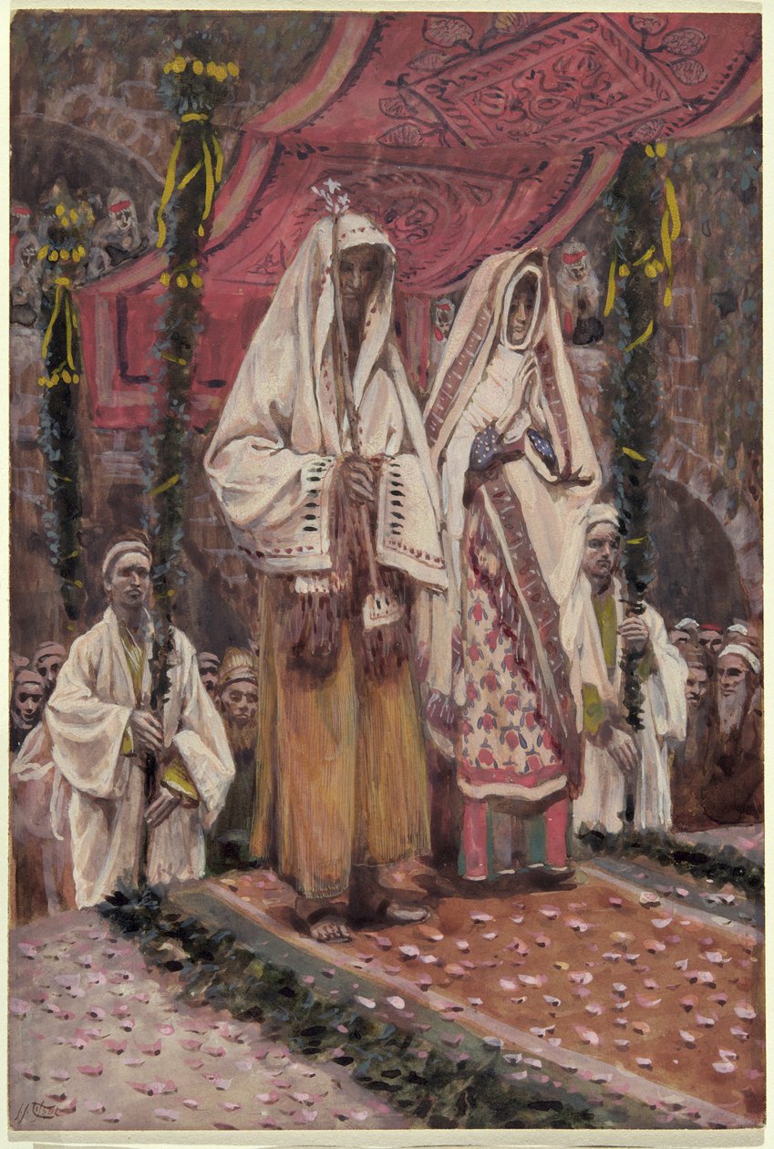 Zaręczyny Najświętszej Maryi Panny i św. Józefa (gwasz na tekturze) autorstwa James Jacques Joseph Tissot