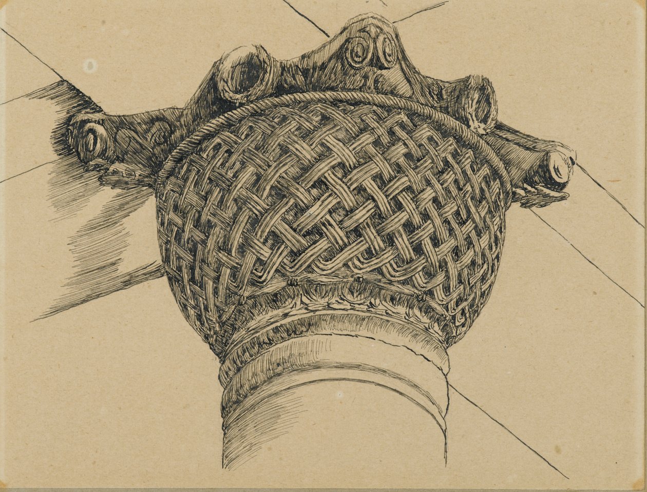 Kapitał z Meczetu El-Aksa, ilustracja z Życia naszego Pana Jezusa Chrystusa, 1886-94 (pióro i atrament na papierze zamocowane na tablicy) autorstwa James Jacques Joseph Tissot