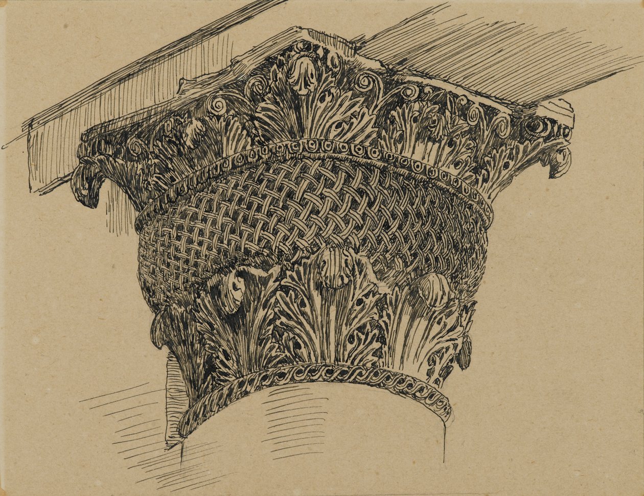 Kapitał z Meczetu El-Aksa, ilustracja z Życia naszego Pana Jezusa Chrystusa, 1886-94 (pióro i atrament na papierze zamocowane na tablicy) autorstwa James Jacques Joseph Tissot