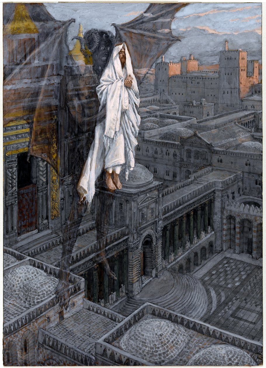 Chrystus uniesiony do szczytu świątyni, ilustracja do życia Chrystusa, ok. 1884-96 (toaleta i gwasz na tekturze) autorstwa James Jacques Joseph Tissot