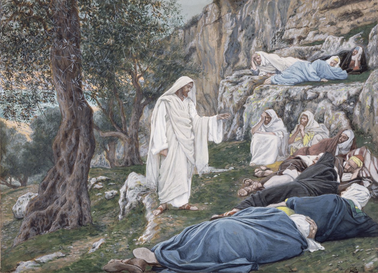Chrystus nakazujący odpoczywać swoim uczniom, ilustracja do życia Chrystusa, ok. 1886-94 (toaleta i gwasz na tekturze) autorstwa James Jacques Joseph Tissot