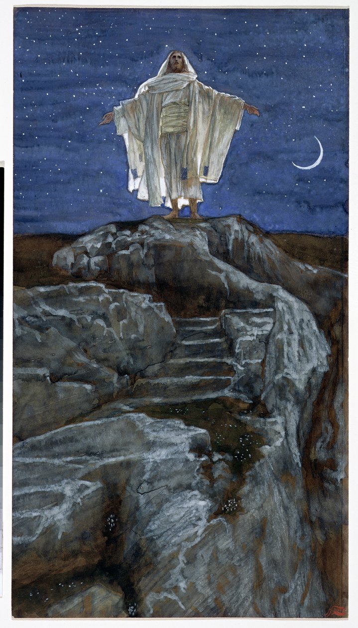Chrystus wychodzący samotnie na górę, aby się modlić, ilustracja do życia Chrystusa, ok. 1886-94 (toaleta i gwasz na tekturze) autorstwa James Jacques Joseph Tissot