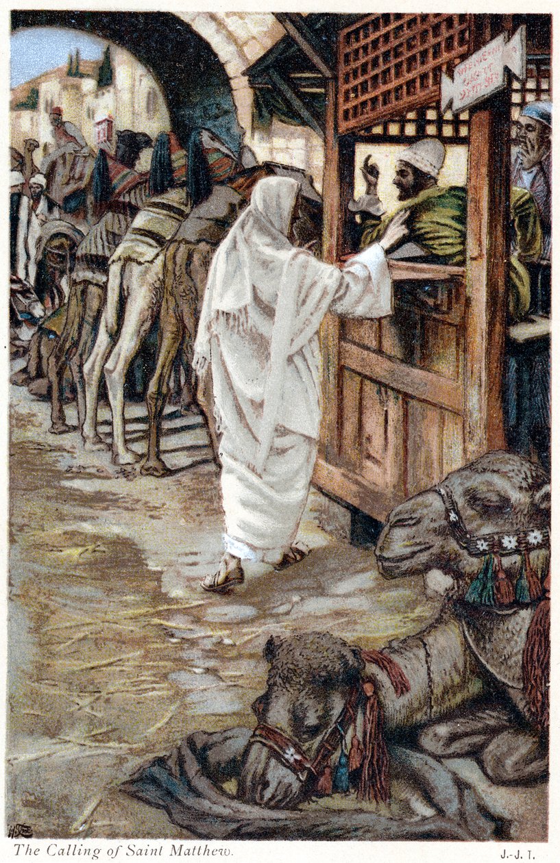 Chrystus powołujący Mateusza, poborcę podatkowego, ok. 1890 r. autorstwa James Jacques Joseph Tissot