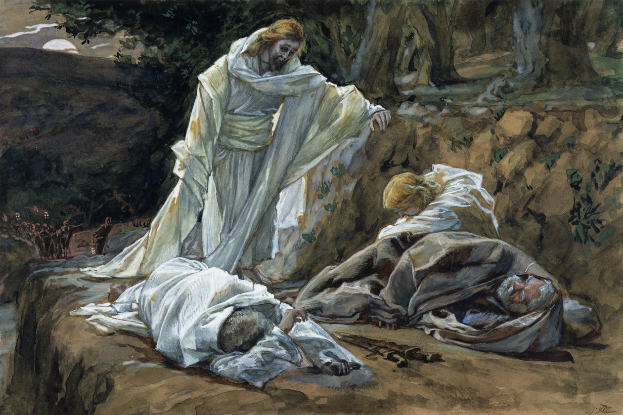 Czy nie mogliście oglądać ze mną jednej godziny?, ilustracja do Życia Chrystusa, ok. 1886-1894 (toaleta i gwasz na tekturze) autorstwa James Jacques Joseph Tissot