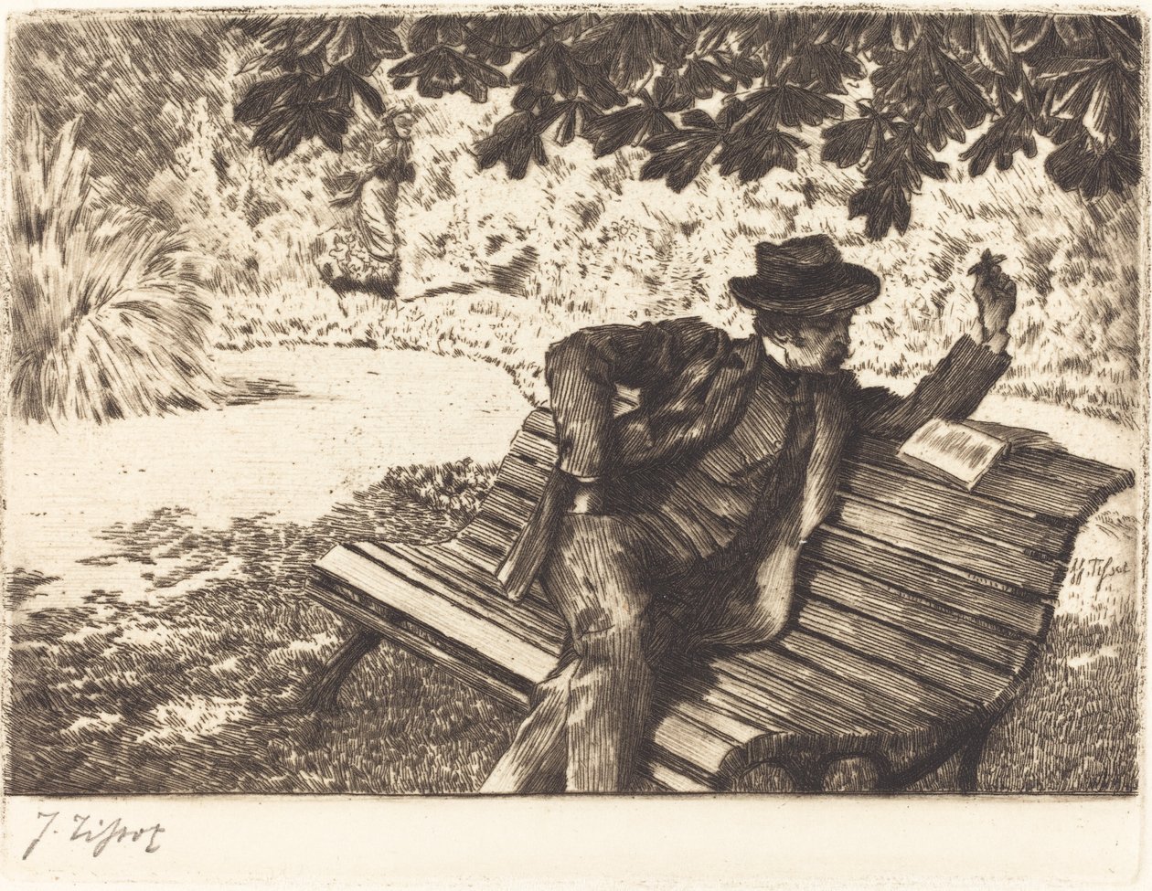 Denoisel czytanie w ogrodzie autorstwa James Jacques Joseph Tissot