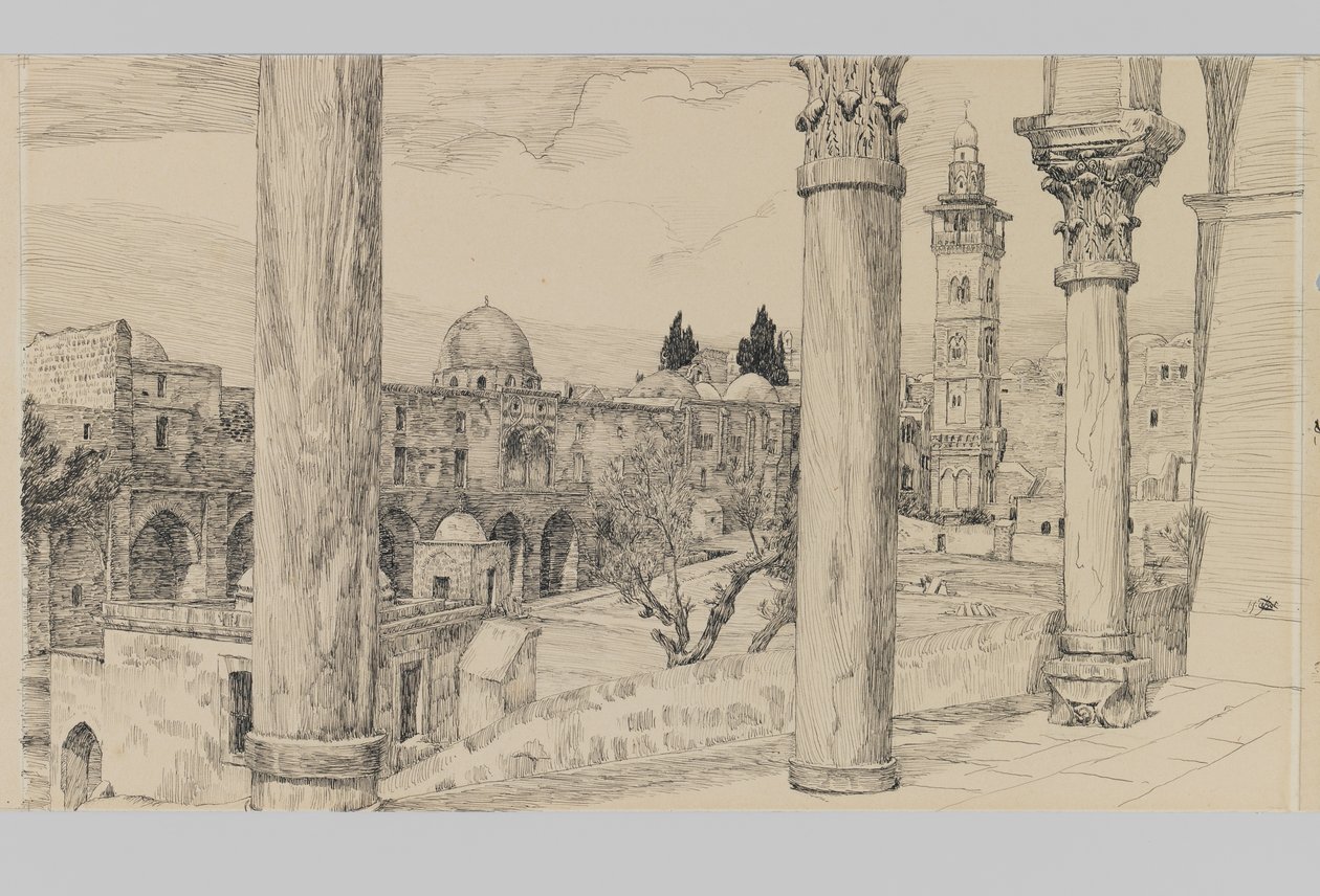 Esplanade of the Haram, ilustracja z Życia naszego Pana Jezusa Chrystusa (tusz i grafit na tekturze) autorstwa James Jacques Joseph Tissot