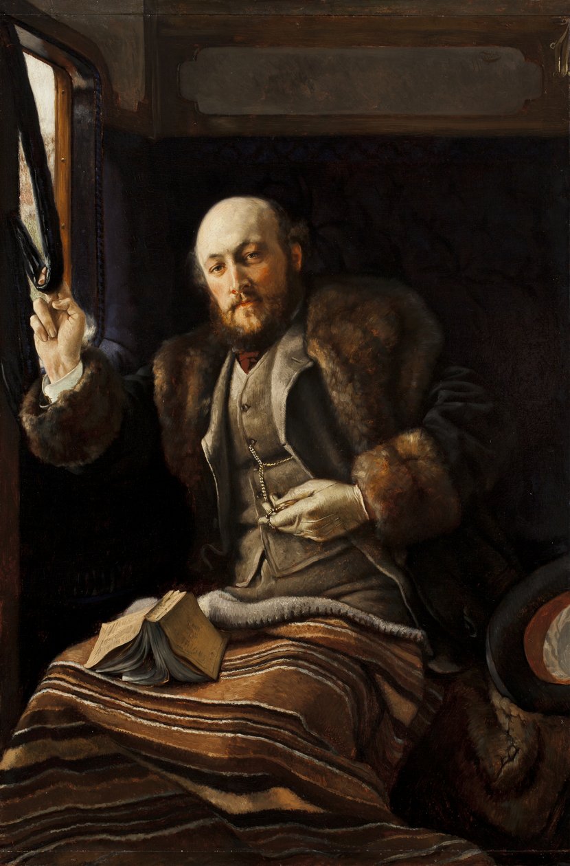 Pan w wagonie kolejowym, 1870-80 autorstwa James Jacques Joseph Tissot