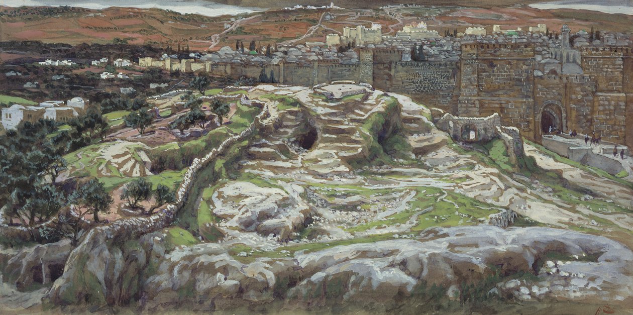 Golgota i Grób Święty w czasach naszych Pana, ilustracja do Życia Chrystusa, ok. 1886-94 (toaleta i gwasz na tekturze) autorstwa James Jacques Joseph Tissot