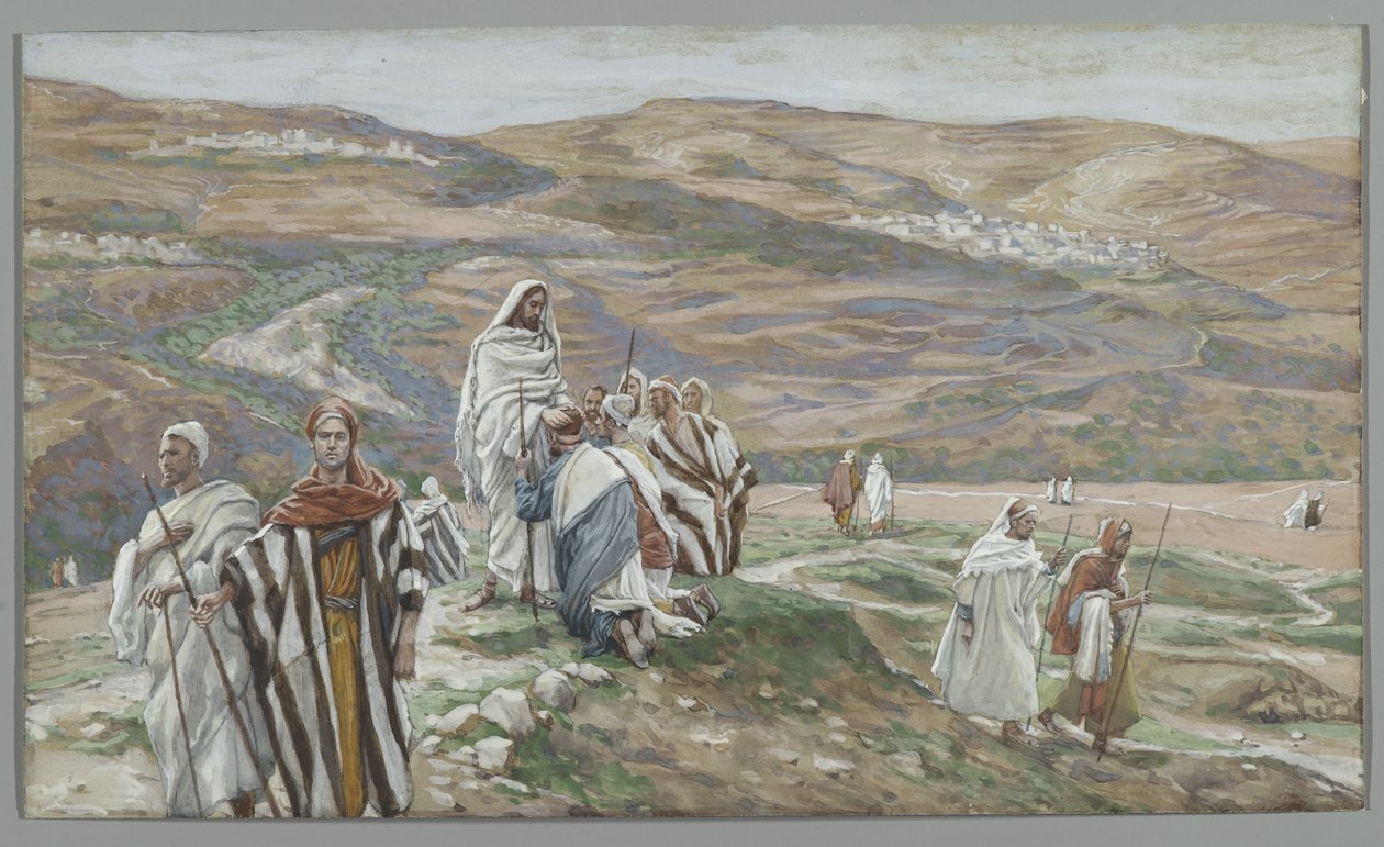 Wysłał ich po dwóch, ilustracja z Życia naszego Pana Jezusa Chrystusa, 1886-96 (wc nad grafitem na papierze) autorstwa James Jacques Joseph Tissot