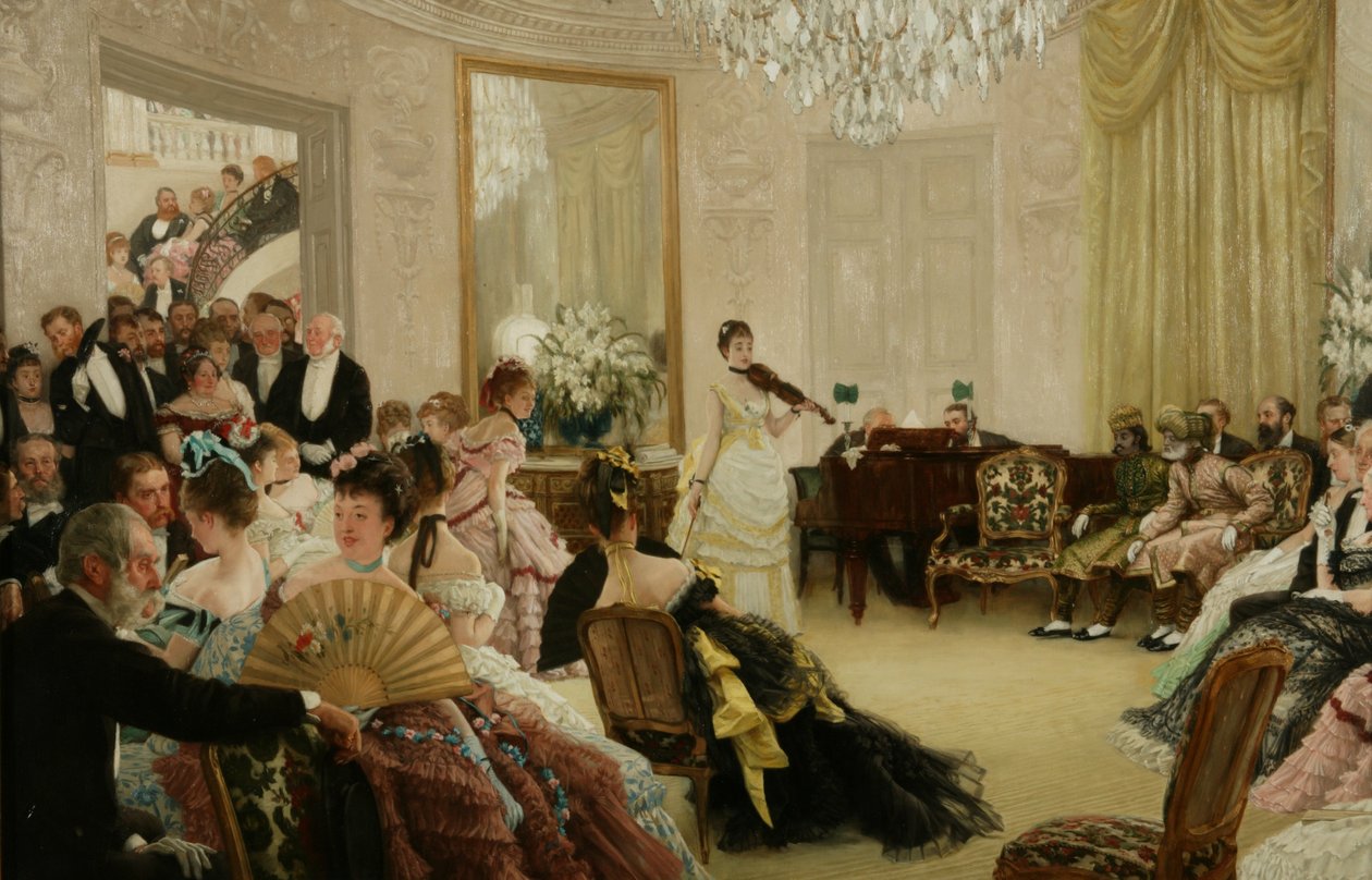 Cicho! (Koncert), ok. 1875 (olej na płótnie) autorstwa James Jacques Joseph Tissot