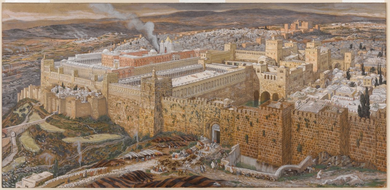 Jerozolima i świątynia Heroda w czasach naszych Pana, ilustracja z Życia Chrystusa, ok. 1886-1894 (toaleta i gwasz na tekturze) (zob. także 101203) autorstwa James Jacques Joseph Tissot