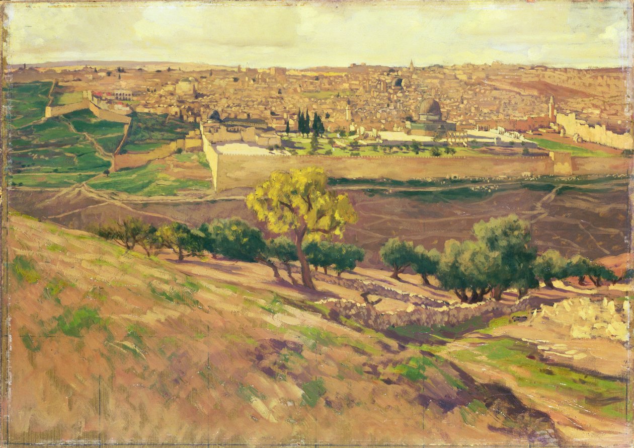 Jerozolima z Góry Oliwnej, ok. 1886-96 (gwasz na tekturze) autorstwa James Jacques Joseph Tissot