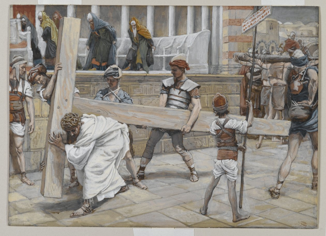Jezus dźwigający krzyż, ilustracja z Życia Pana naszego Jezusa Chrystusa, 1886-94 (wc nad grafitem na papierze) autorstwa James Jacques Joseph Tissot