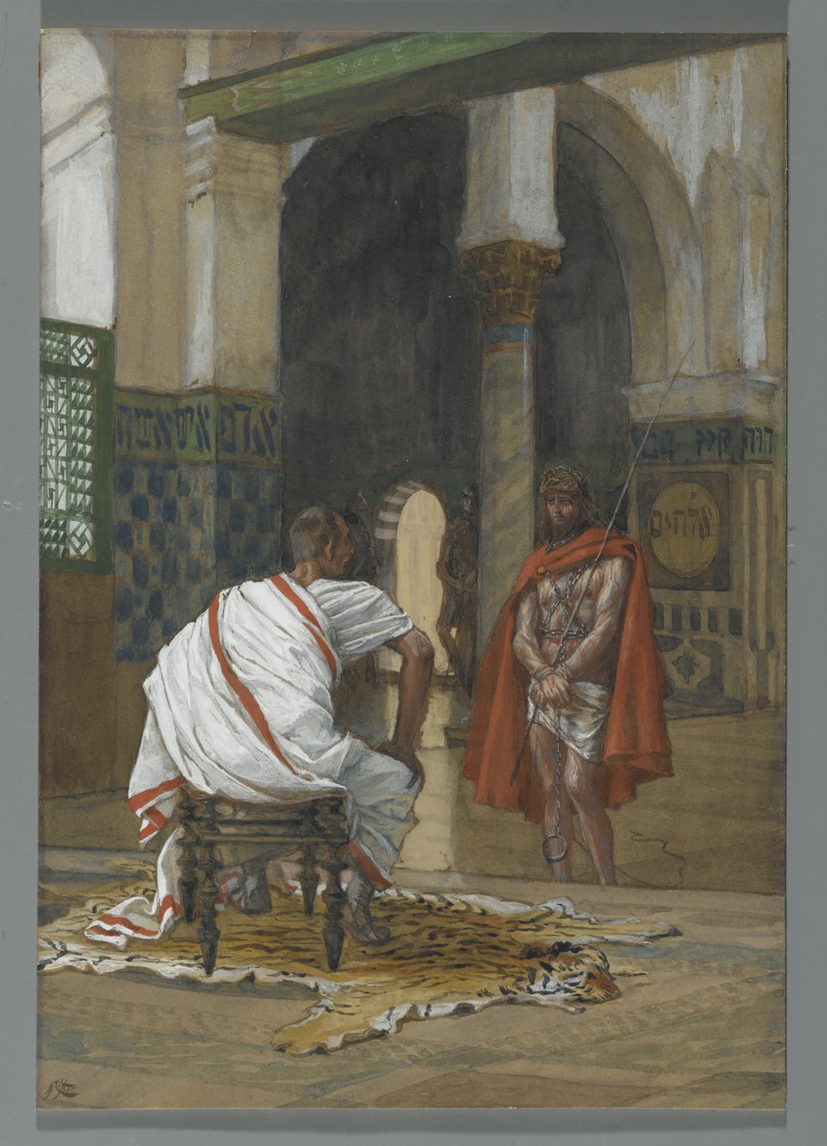 Jezus przed Piłatem - druga rozmowa, ilustracja z Życia naszego Pana Jezusa Chrystusa, 1886-94 (wc nad grafitem na papierze) autorstwa James Jacques Joseph Tissot