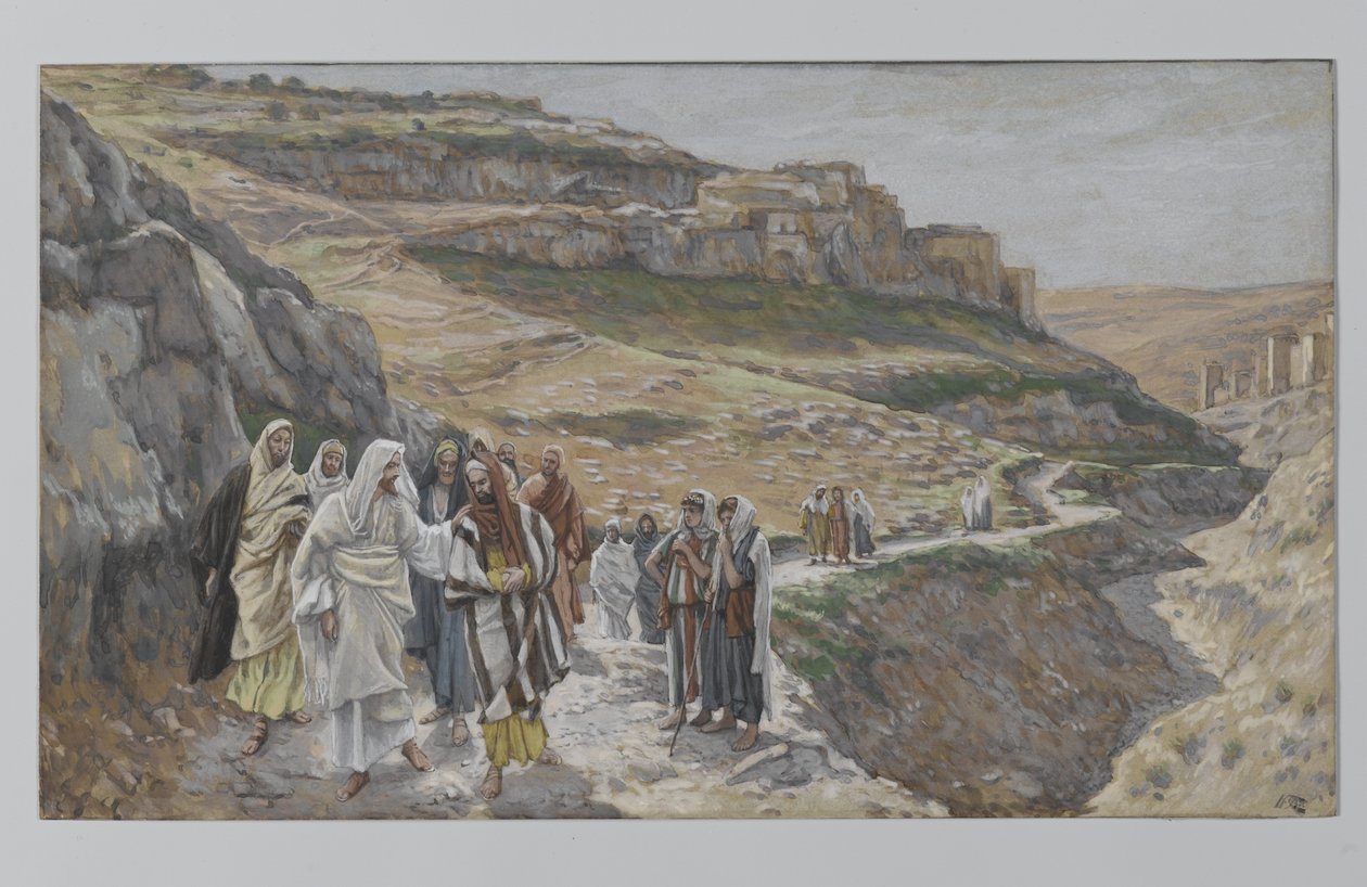 Jezus rozmawia ze swoimi uczniami, ilustracja z Życia naszego Pana Jezusa Chrystusa, 1886-96 (wc nad grafitem na papierze) autorstwa James Jacques Joseph Tissot