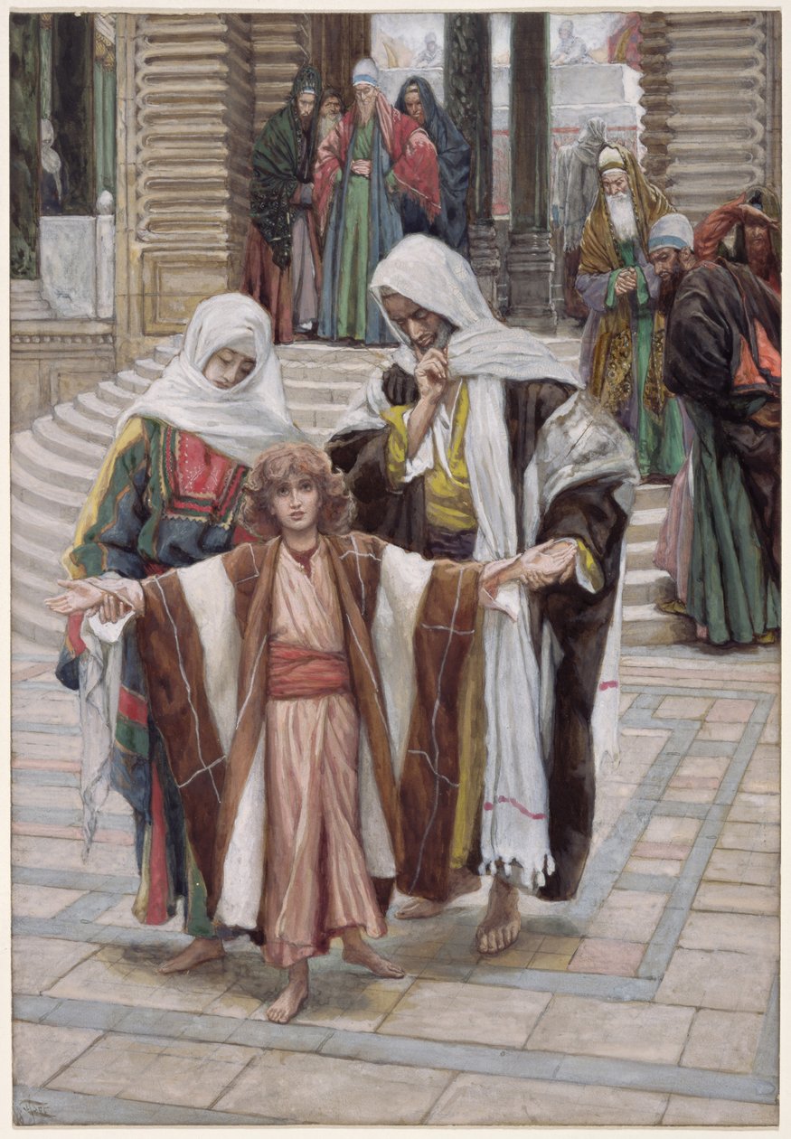 Jezus znaleziony w świątyni, ilustracja do Życia Chrystusa, ok. 1886-94 (toaleta i gwasz na tekturze) autorstwa James Jacques Joseph Tissot