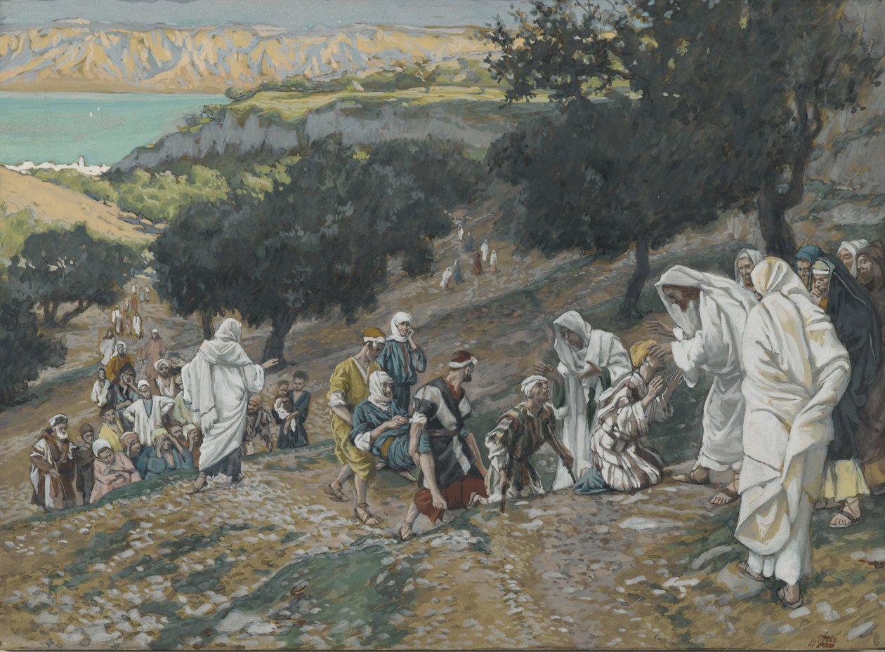 Jezus uzdrawia niewidomych i chromych na górze, ilustracja z Życia naszego Pana Jezusa Chrystusa (wc nad grafitem na papierze) autorstwa James Jacques Joseph Tissot