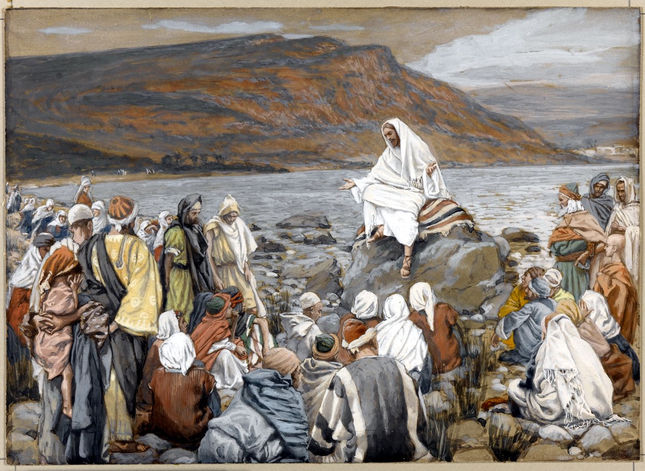 Jezus naucza ludzi nad morzem, ilustracja do Życia Chrystusa, ok. 1886-96 (nieprzezroczysta akwarela na graficie na szarej tekturze) autorstwa James Jacques Joseph Tissot