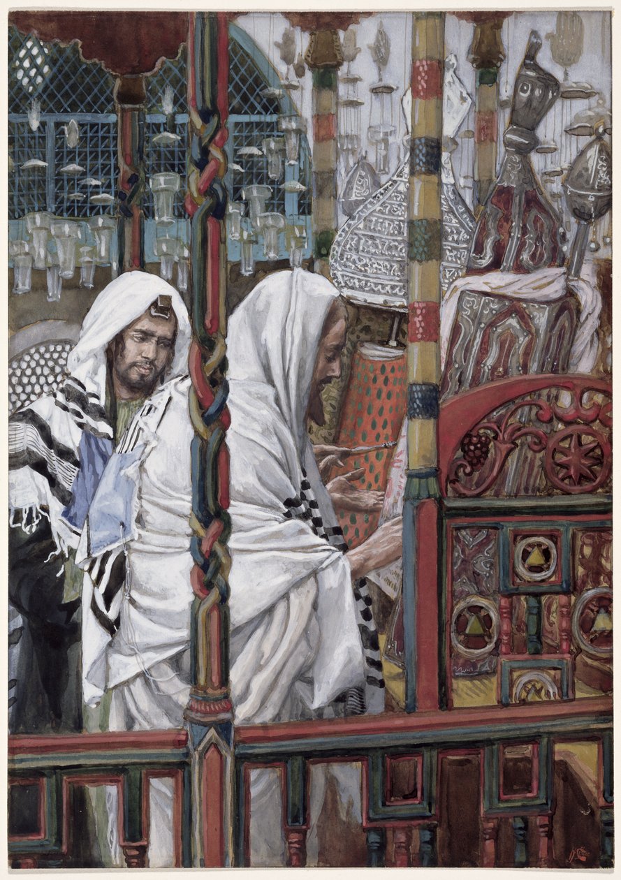 Jezus nauczający w synagodze, ilustracja do Życia Chrystusa, ok. 1886-94 (toaleta i gwasz na tekturze) autorstwa James Jacques Joseph Tissot