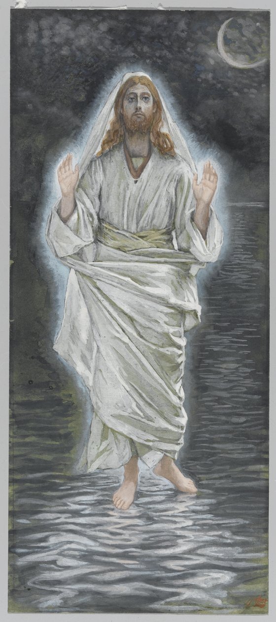 Jezus chodzi po morzu, ilustracja z Życia naszego Pana Jezusa Chrystusa (wc nad grafitem na papierze) autorstwa James Jacques Joseph Tissot