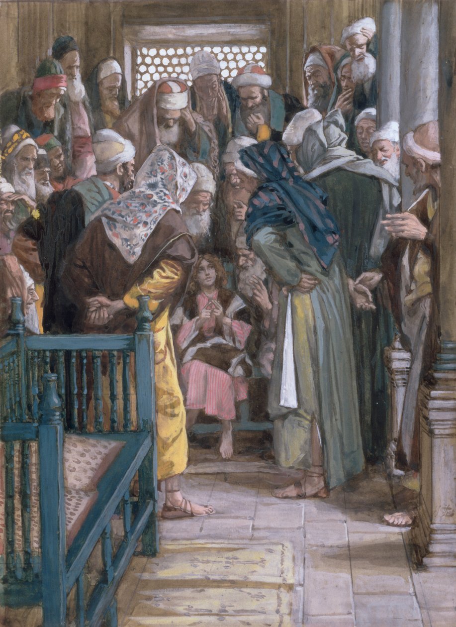 Jezus wśród lekarzy, ilustracja do Życia Chrystusa, ok. 1886-96 (gwasz na tekturze) autorstwa James Jacques Joseph Tissot