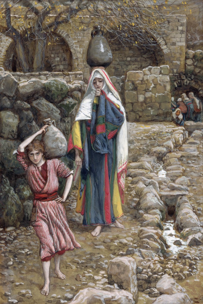 Jezus i Jego Matka przy źródle, ilustracja do Życia Chrystusa, ok. 1886-94 (toaleta i gwasz na tekturze) autorstwa James Jacques Joseph Tissot