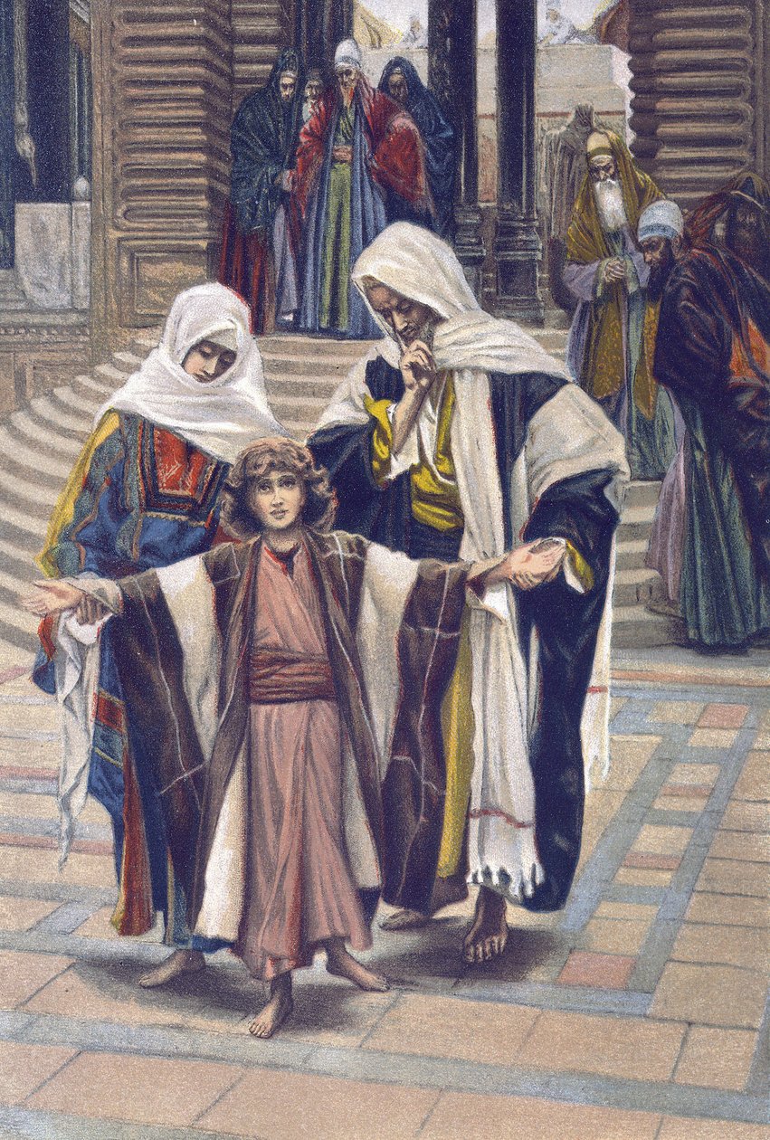 Jezus znaleziony - Jezus znaleziony - z „Życia naszego Pana Jezusa Chrystusa”” - 1899, James Tissot - Jezus znaleziony w świątyni - Życie naszego Pana Jezusa Chrystusa, Jacques Joseph (Jacques Joseph) Tissot dit James Tissot ( 1836-1902) autorstwa James Jacques Joseph Tissot