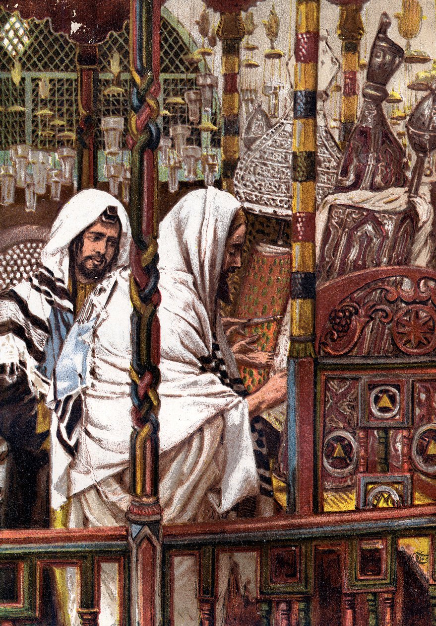 Jezus nauczający w synagodze, ok. 1897 r. autorstwa James Jacques Joseph Tissot