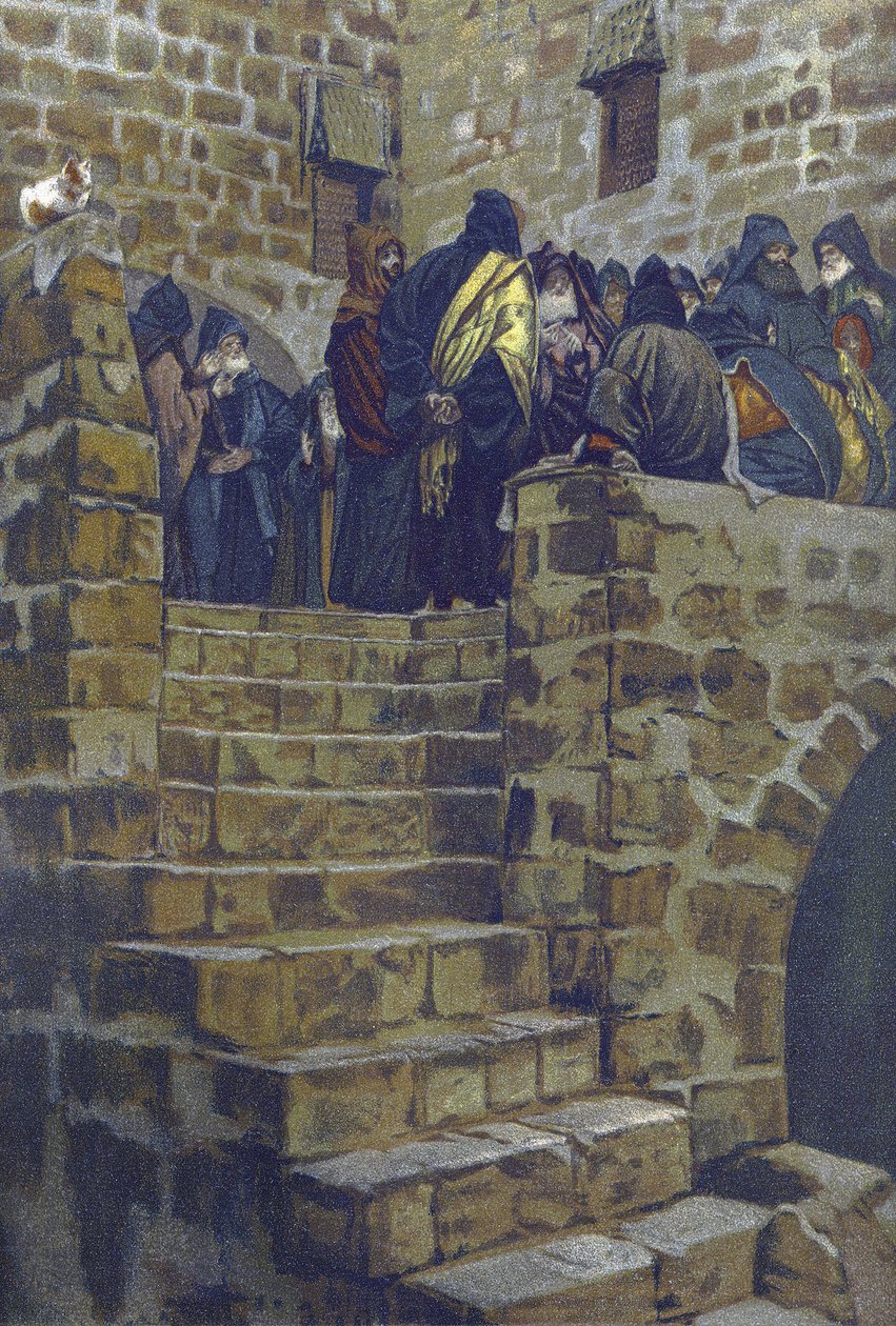 La deliberation nefaste de Joseph Caiphe - Zła Rada Kajfasza - z „Życia naszego Pana Jezusa Chrystusa” - 1899 James Tissot - La vie de notre seigneur Jesus Christ, Jacques Joseph (Jacques-Joseph) Tissot dit James Tissot (1836-1902) autorstwa James Jacques Joseph Tissot