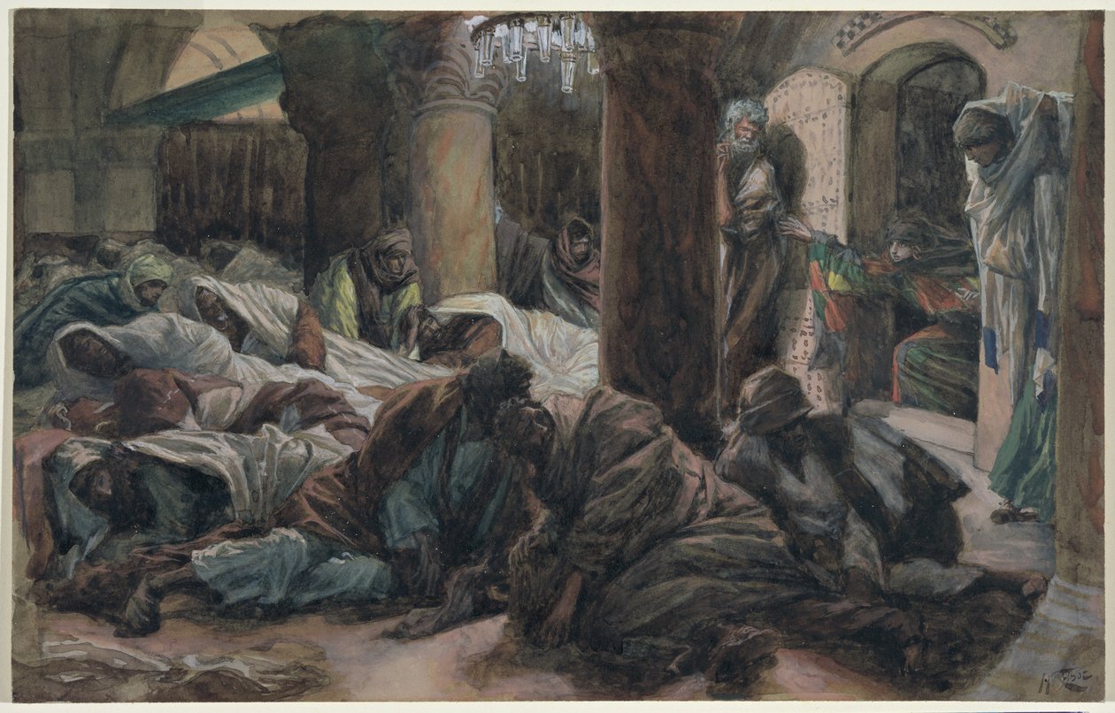 Maria Magdalena biegnie i mówi uczniom, że Ciała Chrystusa nie ma już w grobie, ilustracja do Życia Chrystusa, ok. 1886-94 (toaleta i gwasz na tekturze) autorstwa James Jacques Joseph Tissot
