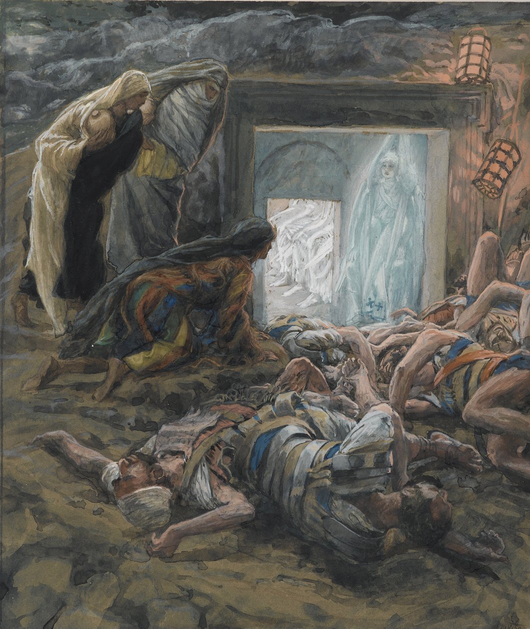 Maria Magdalena i święte niewiasty przy grobie, ilustracja z Życia naszego Pana Jezusa Chrystusa, 1886-94 (wc nad grafitem na papierze) autorstwa James Jacques Joseph Tissot