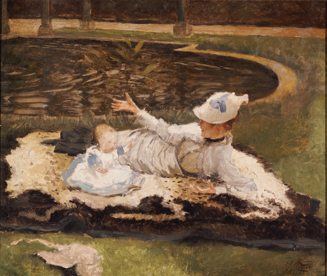 Pani Newton z dzieckiem przy basenie autorstwa James Jacques Joseph Tissot