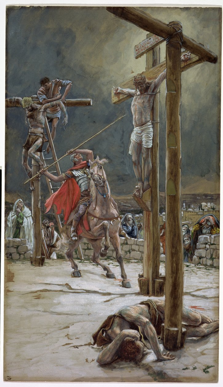 Jeden z żołnierzy z włócznią przebitą bok, ilustracja do Życia Chrystusa, ok. 1886-94 (toaleta i gwasz na tekturze) autorstwa James Jacques Joseph Tissot