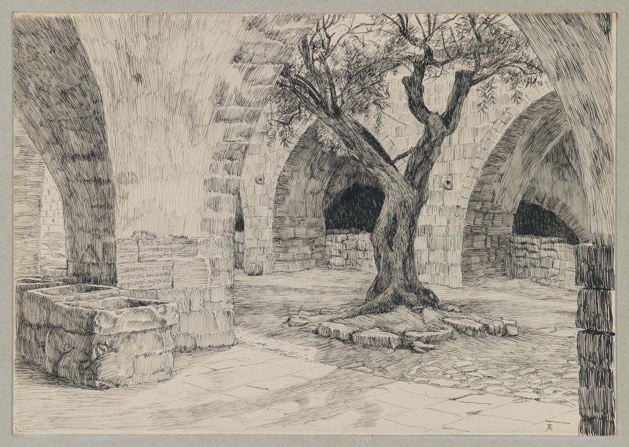 Oficyna klasztoru ormiańskiego, Jerozolima, ilustracja z Życia naszego Pana Jezusa Chrystusa (tusz na papierze) autorstwa James Jacques Joseph Tissot