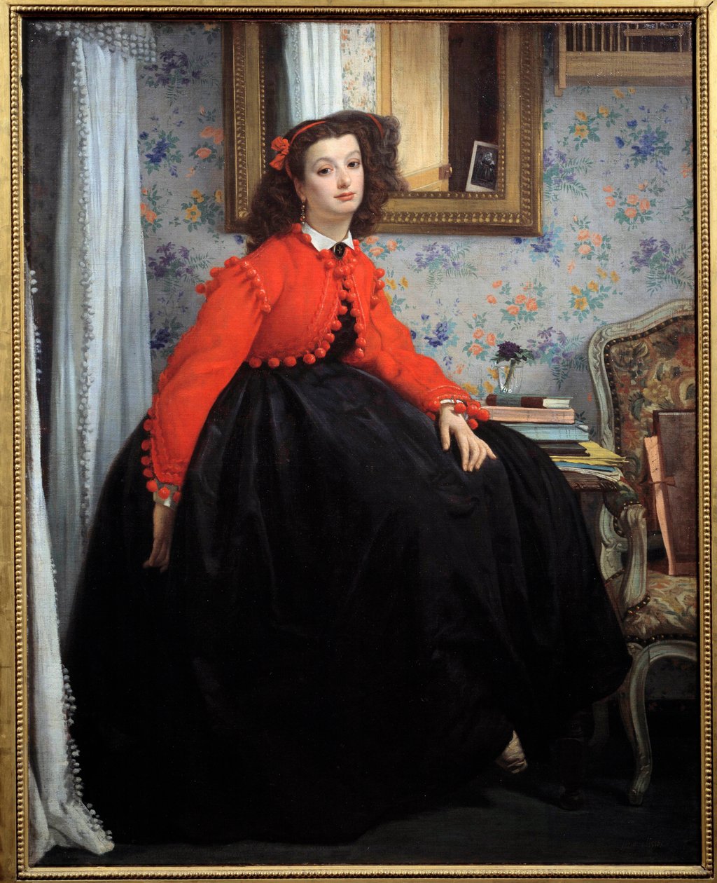 Pełnowymiarowy portret Mademoiselle L. L., czyli młodej dziewczyny w czerwonej marynarce Obraz Jacquesa Josepha (Jacques-Joseph) Tissot z Jamesem Tissotem (1836-1902) 1864 Nd. 1,24x0,99 m Paryż, Muzeum Orsay autorstwa James Jacques Joseph Tissot