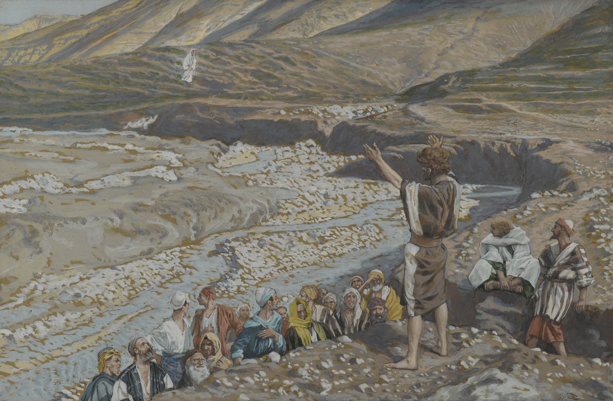 Św. Jan Chrzciciel widzi Jezusa z daleka, ilustracja z Życia Pana naszego Jezusa Chrystusa (wc nad grafitem na papierze) autorstwa James Jacques Joseph Tissot