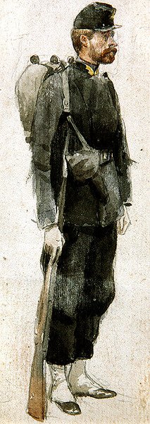 Żołnierz z karabinem „swobodnie” (akwarela na papierze) autorstwa James Jacques Joseph Tissot