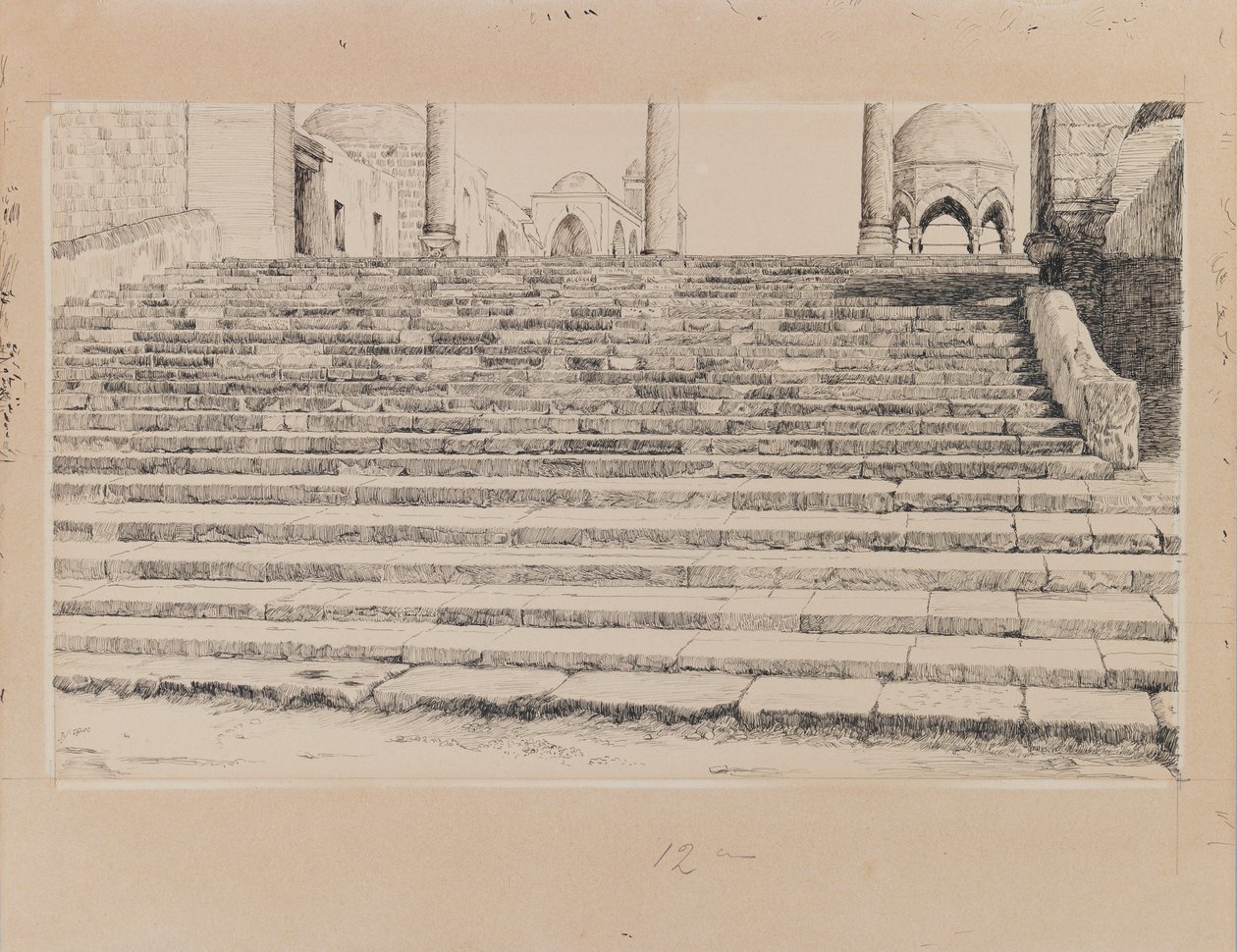 Schody na dziedzińcu Haram, ilustracja z Życia naszego Pana Jezusa Chrystusa (atrament i grafit na tekturze) autorstwa James Jacques Joseph Tissot
