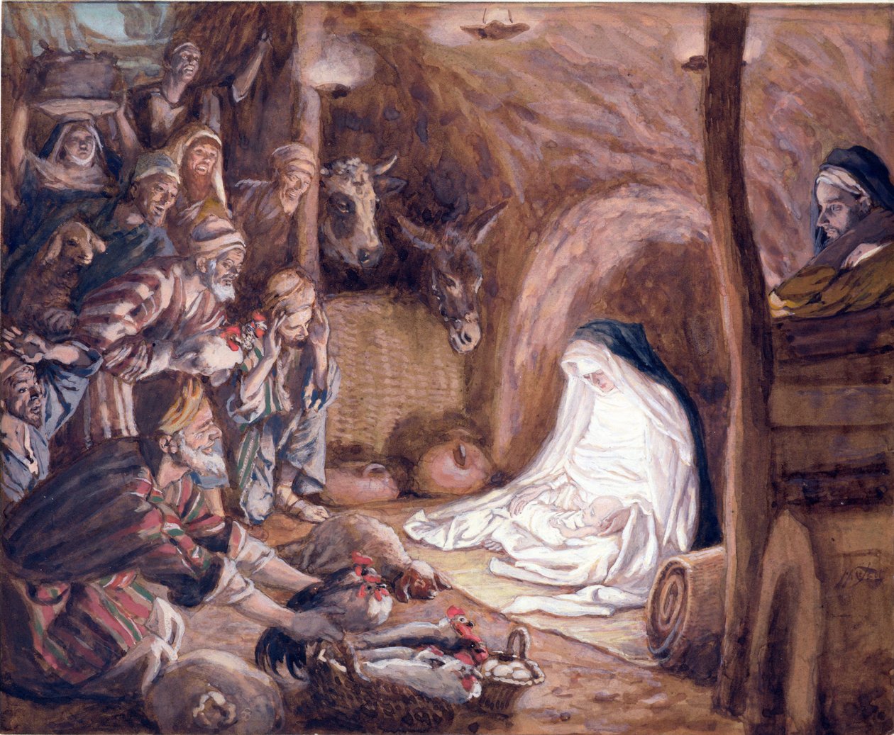 Adoracja pasterzy, ilustracja do Życia Chrystusa, ok. 1886-94 (gwasz na tekturze) autorstwa James Jacques Joseph Tissot
