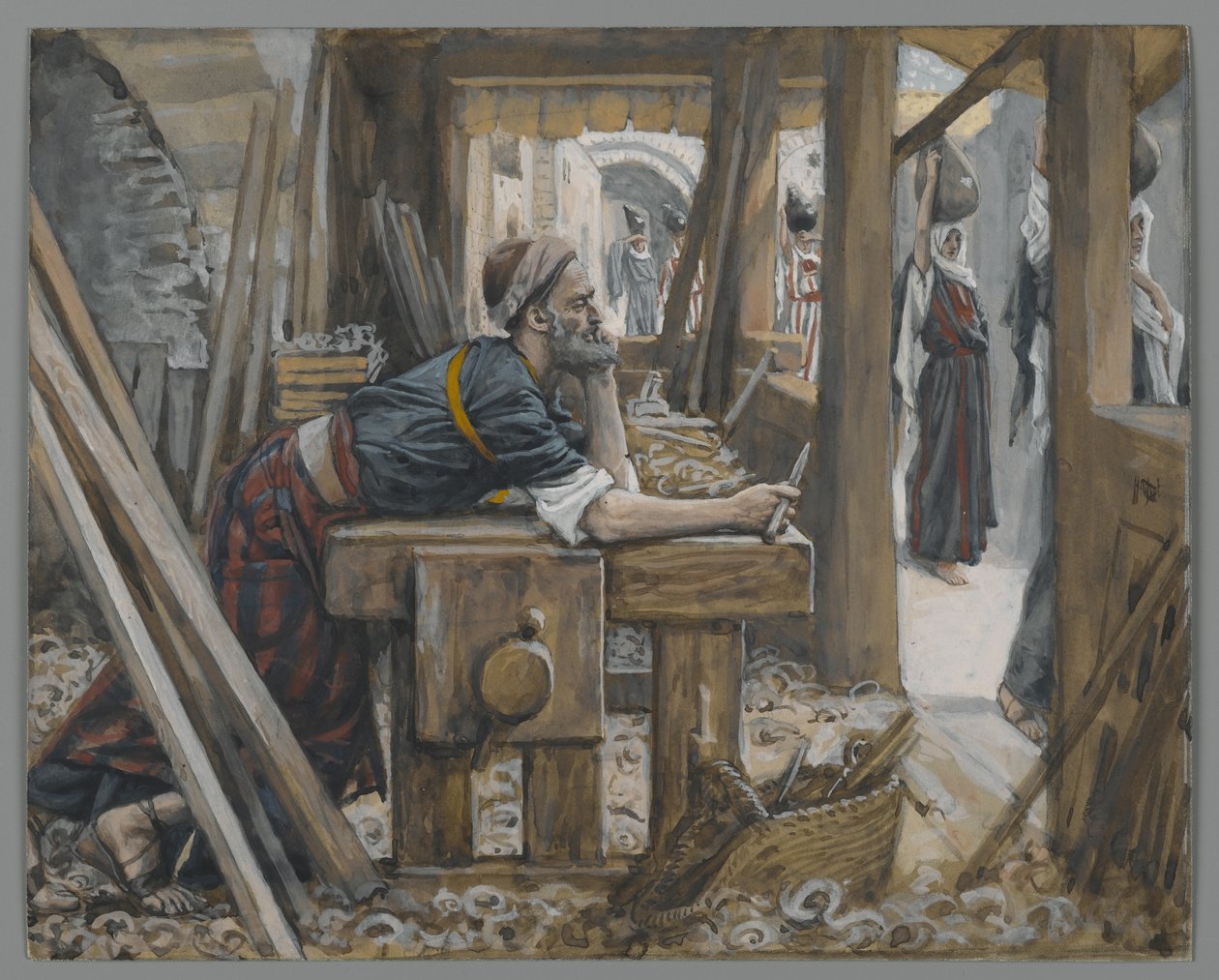 Niepokój św. Józefa, ilustracja z Życia Pana naszego Jezusa Chrystusa (wc nad grafitem na papierze) autorstwa James Jacques Joseph Tissot