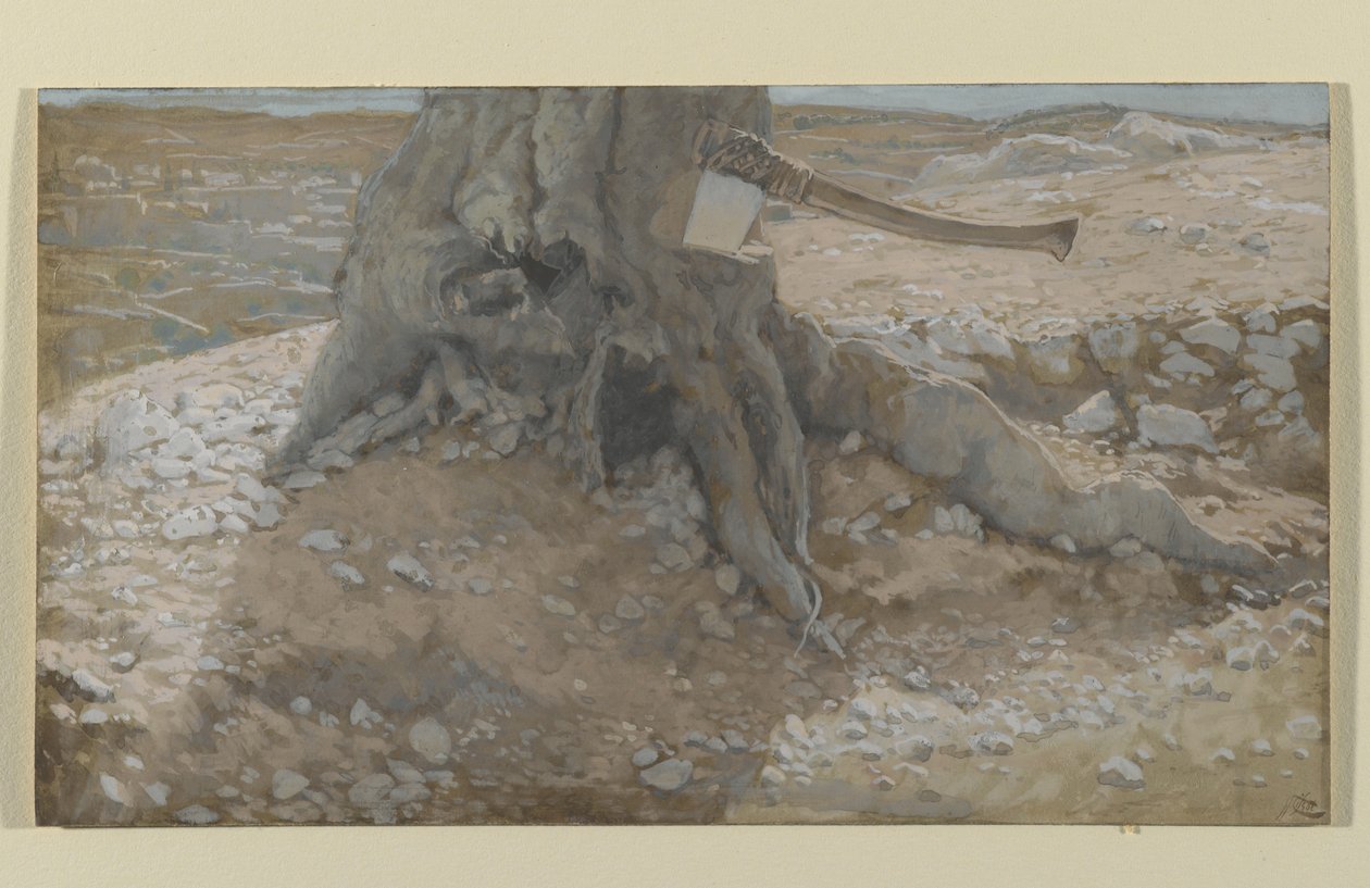 Siekiera w pniu drzewa, ilustracja z Życia naszego Pana Jezusa Chrystusa (wc nad grafitem na papierze) autorstwa James Jacques Joseph Tissot