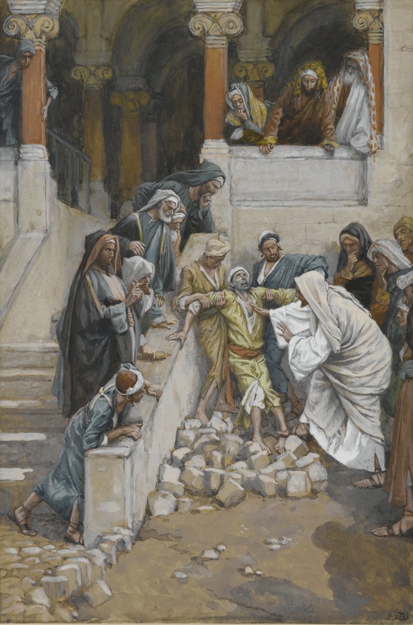 Ślepiec i niemy opętany przez diabły, ilustracja z Życia naszego Pana Jezusa Chrystusa (wc nad grafitem na papierze) autorstwa James Jacques Joseph Tissot