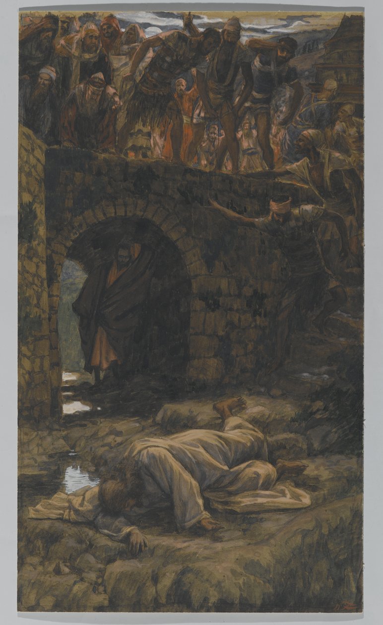 Potok Kedron. Wypije potok w drodze, ilustracja do Życia Chrystusa, ok. 1886-94 (toaleta i gwasz na tekturze) autorstwa James Jacques Joseph Tissot