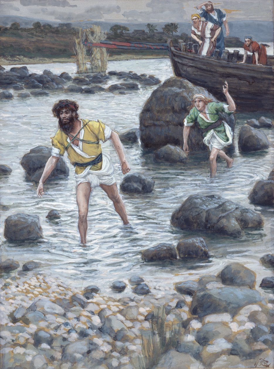 Powołanie św. Jakuba i św. Jana, ilustracja do Życia Chrystusa, ok. 1886-94 (toaleta i gwasz na tekturze) autorstwa James Jacques Joseph Tissot