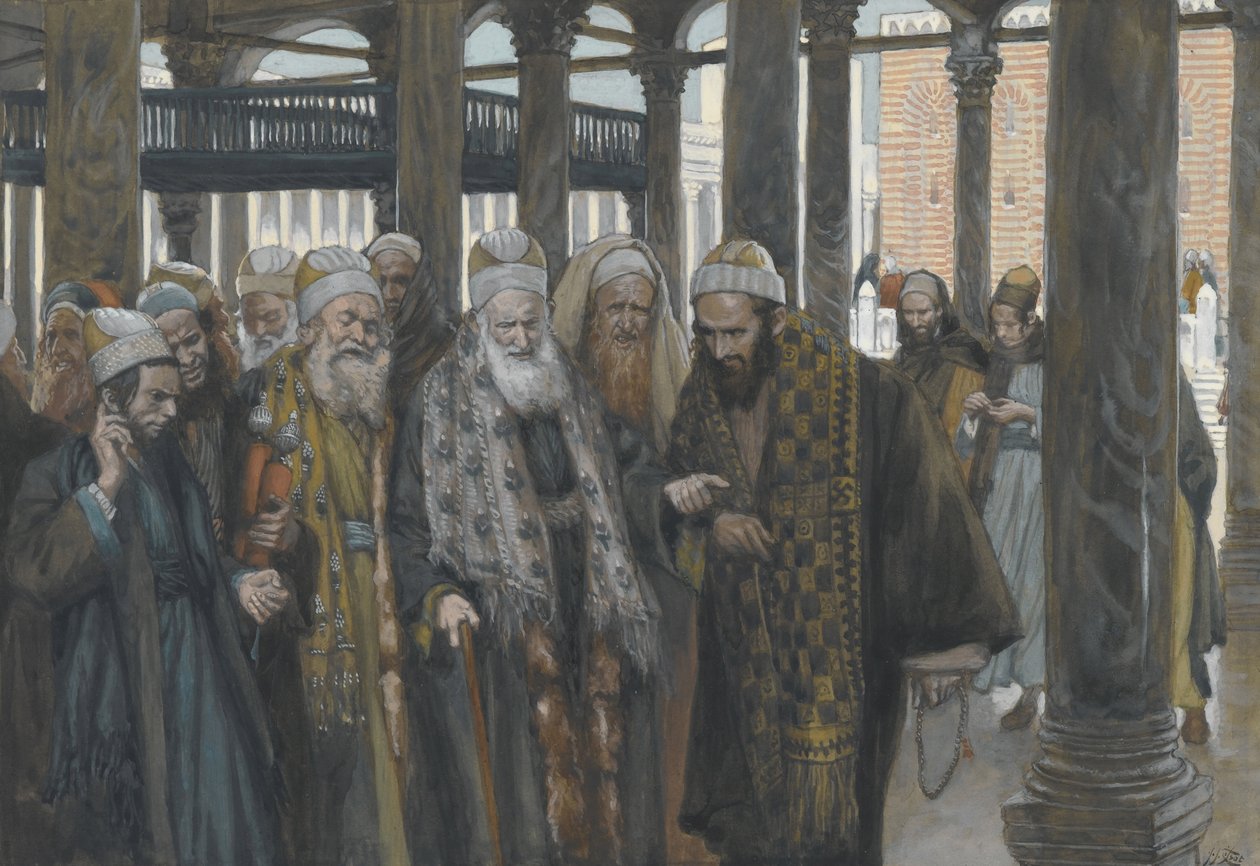 Arcykapłani wspólnie radują się, ilustracja z Życia naszego Pana Jezusa Chrystusa, 1886-94 (wc nad grafitem na papierze) autorstwa James Jacques Joseph Tissot