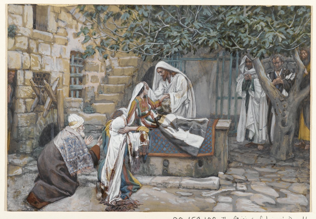 Córka Jaira, ilustracja z Życia naszego Pana Jezusa Chrystusa (wc nad grafitem na papierze) autorstwa James Jacques Joseph Tissot